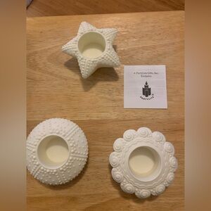 Party Lite sea drifters candle holders, white , circular, holds a short candle